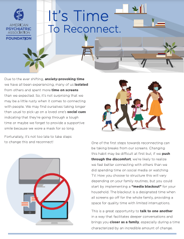 It's Time to Reconnect Resource Cover with the American Psychiatric Association Foundation logo