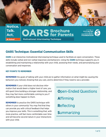 OARS Brochure for Parents Cover with the American Psychiatric Association Foundation logo